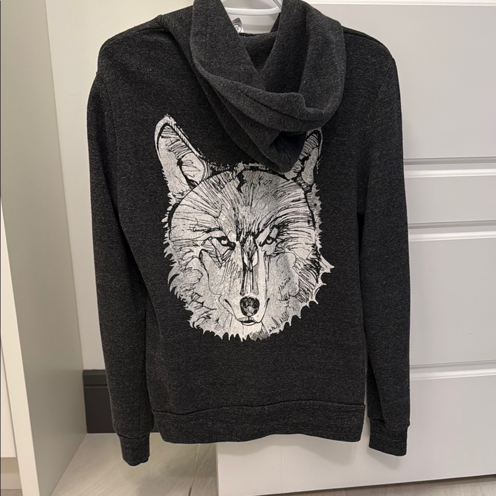Wolf print Charcoal Zip-Up Hoodie